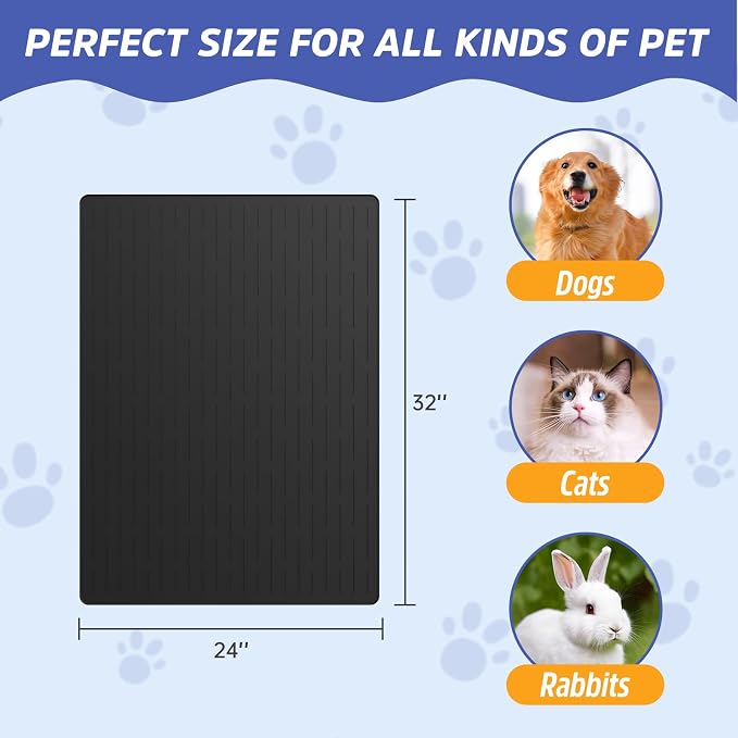Large Dog Mats for Food and Water, 32"x24" Waterproof Pet Food Mats for Floor Nonslip Silicone Bowl Mats with Raised Edges - Image 2