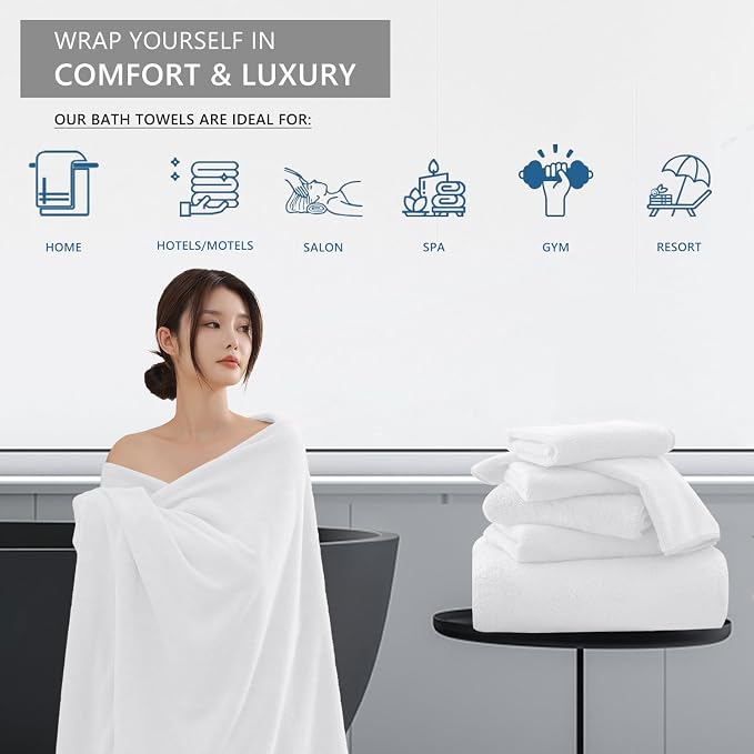 Extra Large Bath Sheet 4 Piece (35"x70")-Ultra Soft Oversized Bath Towel,Bath Sheet Set for Bathroom Hotel,Plush Highly Absorbent Quick Dry Shower Towel Set for Adults,Bathroom Towel Set White - Image 5
