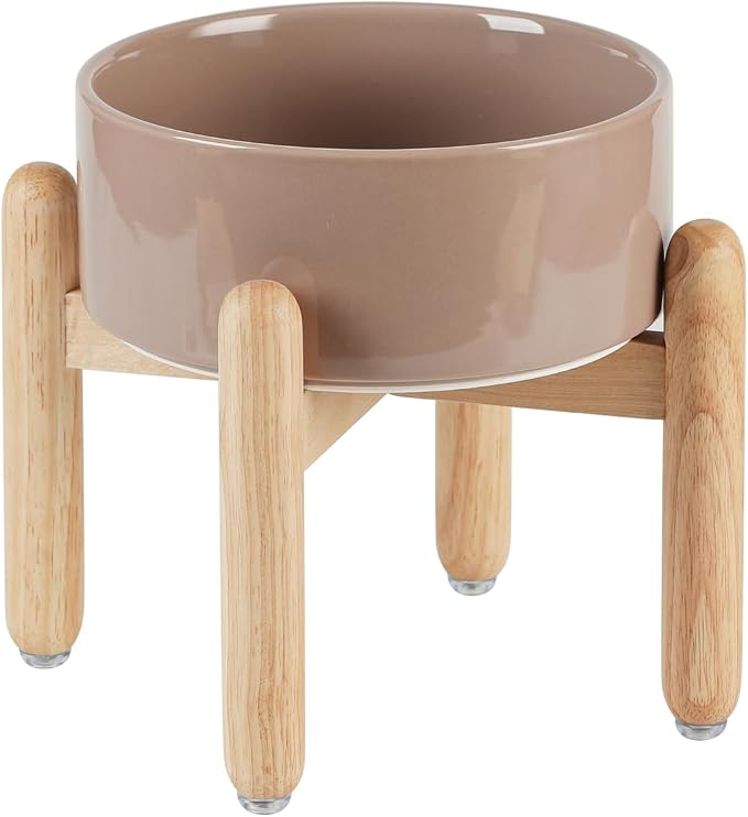 Havniva Elevated Dog Bowls Ceramic Dog Bowls with Stand, Dog Food Bowl | 7.3” Raised Dog Bowls with Non-Slip Wood Stand, Dog Food and Water Bowl Set, Dog Feeding Bowls for Medium Dogs by Havniva