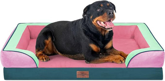 Comfort Expression Orthopedic Dog Bed for Extra Large Dogs with Bolster | Waterproof Dog Couch Bed with Washable Cover & Non-Slip Bottom, Supportive Egg Crate Foam XL Pet Bed, 45x35 Inch by ComfortExpression