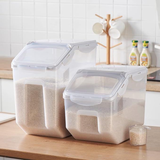 HANAMYA 10 Liter / 20 lbs Rice Storage Container with Measuring Cup, BPA free, For Rice | Grain | Pet Food | Flour, 1 count, Clear - Image 3