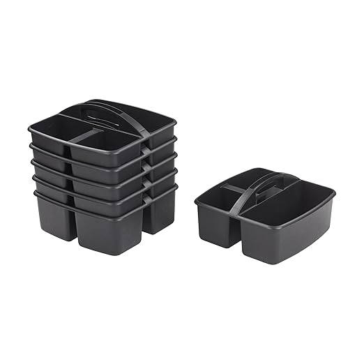 ECR4Kids 3-Compartment Small Plastic Caddy, Multipurpose Organization, Black, 6-Pack by ECR4Kids
