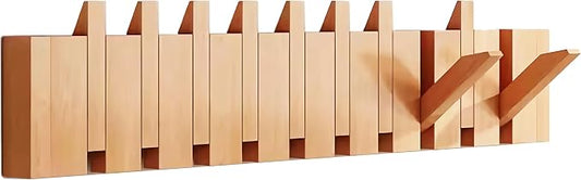 Wall Mounted Coat RackHooks Piano Key Hangers Natural Solid Wood Hanger Non-Woven Fabric Clothes Hangers for Closet, Kitchen, Bedroom, Bathroom, Entryway (Beech, 10 Hooks) by MurphyBedKitMattresFrame