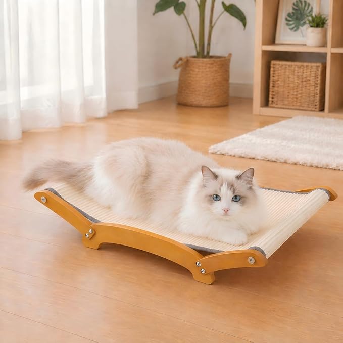 Sisal Cat Scratcher Bed for Indoor Cats, Extra-Larger Cat Scratching Board, Lounger & Play & Scratch, Cat Scratch Pad for Bored Kittens and Adult Cats, with Sturdy Solid Wood Frame, Beige by GIFAIRY