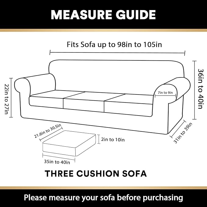 PrinceDeco Velvet XL Couch Cover for Oversized Sofa 4 Piece Sofa Covers for 3 Cushion Couch Washable Furniture Protector with Non Slip Elastic Bottom Width Up to 105 Inch(X-Large, Porcelain) - Image 2