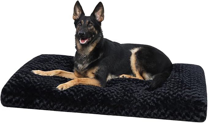 KSIIA Washable Dog Bed Anti-Slip Dog Crate Beds Deluxe Plush Kennel Pad Comfy Pet Sleeping Mat for Large Dogs, 35" x 23", Black by KSIIAPetProducts
