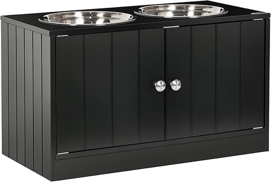 PawHut Large Elevated Dog Bowls with Storage Cabinet Containing Large 44L Capacity, Raised Dog Bowl Stand Pet Food Bowl Pet Feeding Station, Black | Raised Dog Bowl Stand, Pet Feeding Station by PawHut