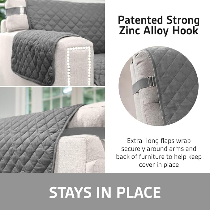 Sofa Shield 100% Waterproof Couch Cover with Patented Straps, Slip and Stain Resistant, Machine Washable Sofa Slipcover for Dogs Cats Pets Kids, 28 inch Seat, Large Recliner, Dark Gray - Image 5