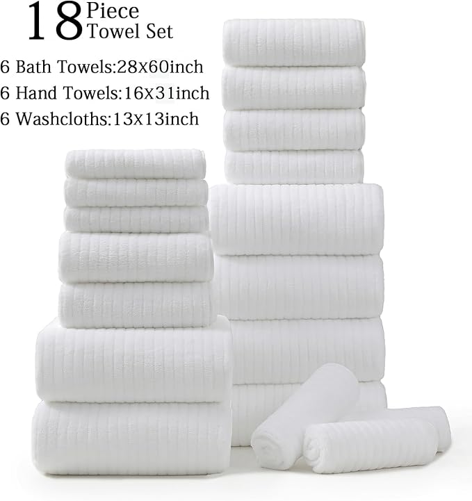 18 Piece Family Bath Towel Set Include 6 Bath Towels,6 Hand Towels and 6 Washcloths Soft Bathroom Towel with Hanging Loops,Highly Absorbent Quick Dry Towels Set for Bathroom,Hotel and Spa-White - Image 9