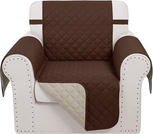 Reversible Recliner Chair Covers, 23" Chair, Brown/Beige | Chair Covers for Living Room with Elastic Straps, Water Repellent, Chair Protectors Covers for Dogs by LuxshareHome