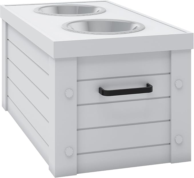 New Age Pet ECOFLEX Medium Piedmont Elevated Dog Feeder in Antique White, Two Bowl Design, Removable Lid Storage, 24 oz Bowls, Space Efficient, for Small to Medium Size Dogs, Easy Clean - Image 3