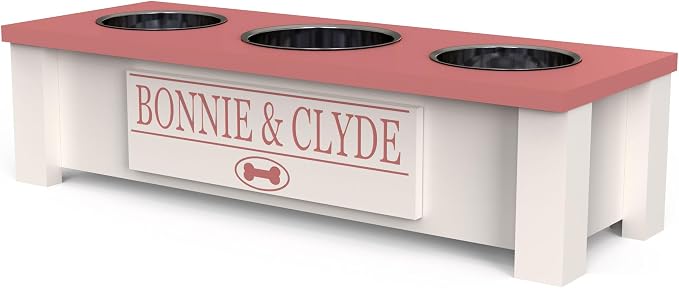 3 Bowl Dog Feeding Station, Personalized Triple Bowl Food Stand Small Dogs | Farmhouse Style, Elevated Wood Stand, Storage Container, Stainless Steel Bowls, Raised Feeder, Small Breed, Made in USA - Image 3