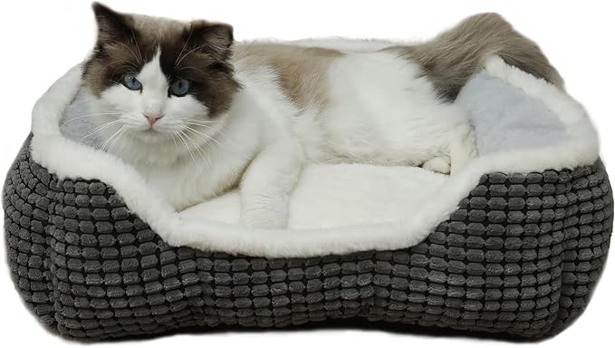 Luxury Square Grey Cat & Dog Bed - Soft Washable Animal Pet Beds with Anti-Slip & Water-Resistant Bottom, Perfect for Indoor Small Dogs & Cats, Kittens & Puppies by LaojinBalhen