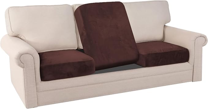 PrinceDeco Velvet Sofa Cushion Covers, Stretch Couch Cushion Covers for Individual Seat Couch Slipcover Sets Furniture Protector for Loveseat Sofa Cushion(Each Width Up to 29.5", Brown) - Image 8