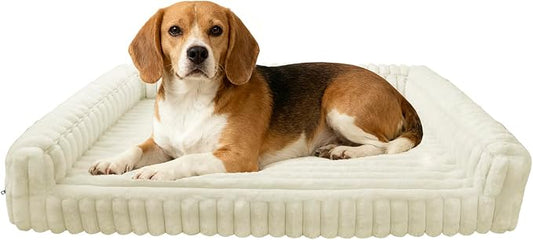 Waterproof Orthopedic Dog Bed Medium Beige | Non-Slip Egg-Crate Memory Foam Dog Couch Sofa Pet Beds with Sides Removable Washable Cover for Crate by wowohpet
