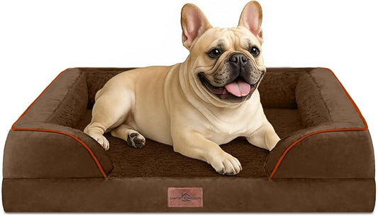 Comfort Expression Orthopedic Dog Bed for Medium Size Dog with Bolster | Waterproof Dog Couch Bed with Washable Cover & Non-Slip Bottom, Supportive Egg Crate Foam Medium Pet Bed, 30x20 Inch by ComfortExpression
