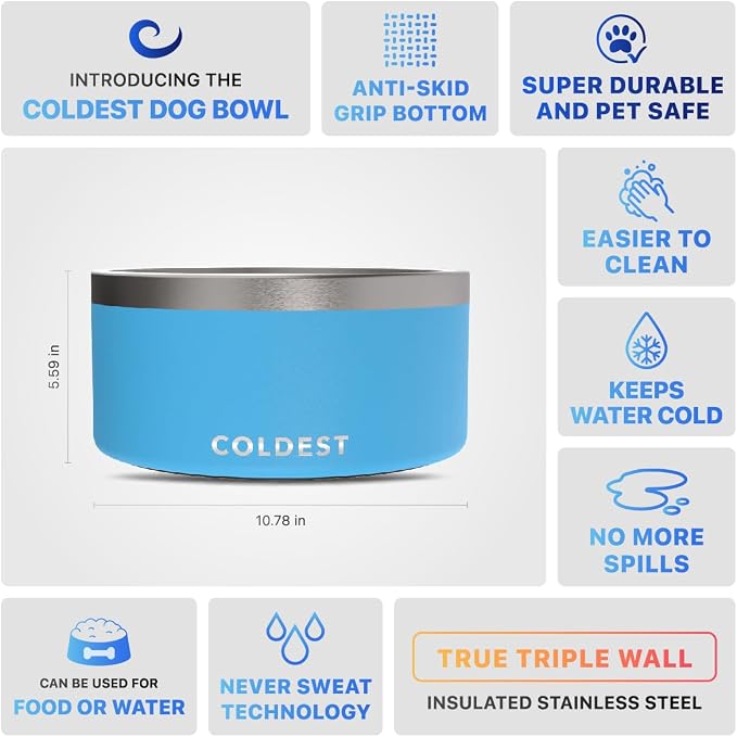 Coldest Dog Bowl - Anti Rust Metal, Non Slip, 3 Layers Insulated Stainless Steel Dog Bowls - Spill Proof & Heavy Duty - Water Bowl for Dogs, Cats & Pets, Dish Washer Safe (200 oz, Celestial Blue) - Image 5