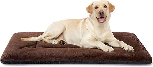 Dog Crate Pad, 42 Inch Machine Washable Plush Dog Crate Mat for Large Dogs, Soft Anti-Slip Kennel Pad & Pet Bed Mat for Metal Crates, Brown by ZENGAOOU