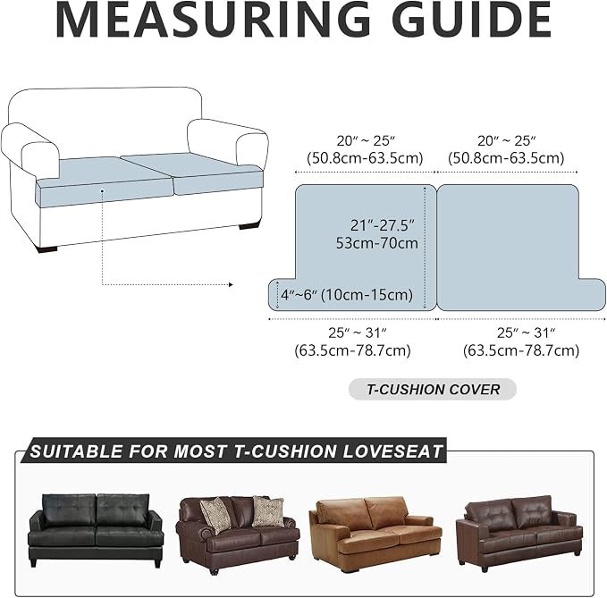 ANARACHON Leather Look Couch Cushion Covers Sofa Seat Slipcovers Sets Couches Furniture Protector for Sectional Armchair Loveseat Pets Kids Stretch Spandex Fabric (2 T-Cushion Loveseat, Black) - Image 2