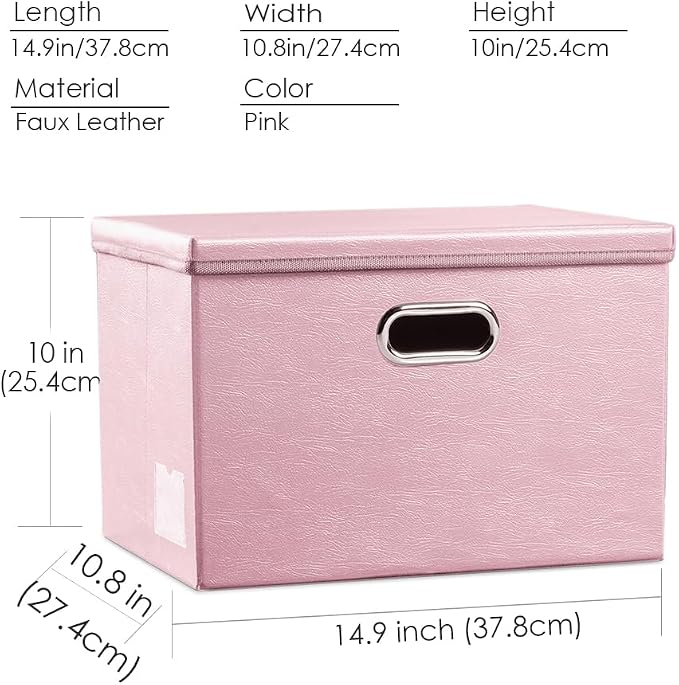 PRANDOM Collapsible Storage Bins with Lids [3-Pack] Leather Fabric Foldable Storage Boxes Organizer Containers Baskets Cube with Cover for Bedroom Closet Office Nursery Pink (14.9x10.8x10) - Image 6