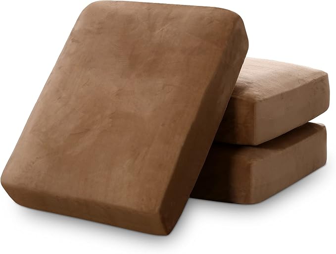 PrinceDeco Super Soft Couch Cushion Covers for Sectional Couch, Velvet Sofa Slipcover for Cushion Sofa pet Friendly with Elastic Bottom(Each Width Up to 29.5", Camel) by PrinceDeco