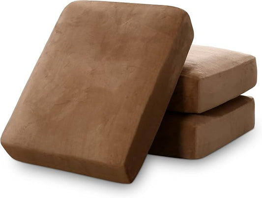 PrinceDeco Super Soft Couch Cushion Covers for Sectional Couch, Velvet Sofa Slipcover for Cushion Sofa pet Friendly with Elastic Bottom(Each Width Up to 29.5", Camel) by PrinceDeco