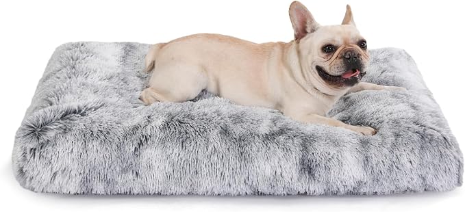 Bedfolks Waterproof Dog Crate Bed With Removable Washable Cover, Plush Faux Fur Pad for Large Dogs, Fluffy Kennel Bed 35"x23", Dark Grey by Bedfolks