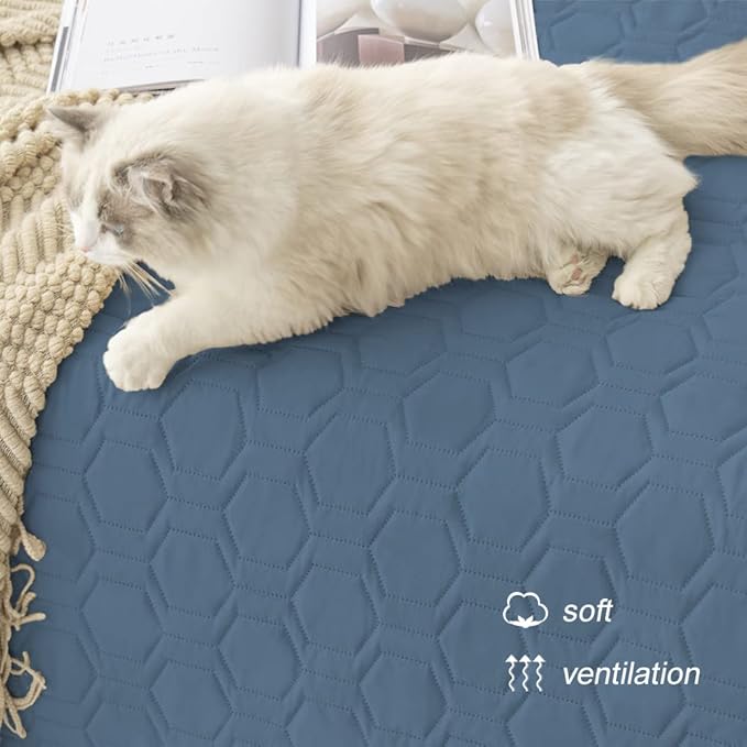 Tcksstex Waterproof and Non-Slip Dog Bed Cover and Pet Blanket Sofa Pet Bed Mat ，car Incontinence Mattress Protectors Furniture Couch Cover for Most Cats Dogs,Pets（82x102- Navy Blue） - Image 5