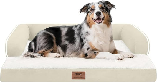 MEKIY Orthopedic Washable Dog Bed with Bolster for Large Sized Dogs | Pillow Support for Neck Relief, Egg Crate Foam, Waterproof Liner, Anti-Slip Bottom, Machine Washable Cover, 38 x 25 Inch by Mekiy