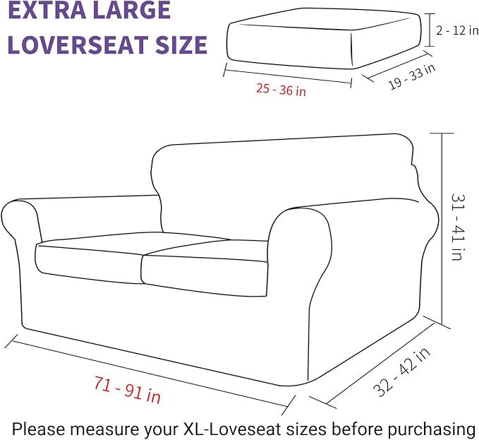 ZNSAYOTX 3 Piece Stretch Sofa Covers (71"-91") for 2 XL Cushion Couch, Thick Striped Sofa Cover with Elastic Band Bottom Ties Non-Slip Stay in Place, Soft Durable Couch Slipcovers, Dark Grey - Image 5