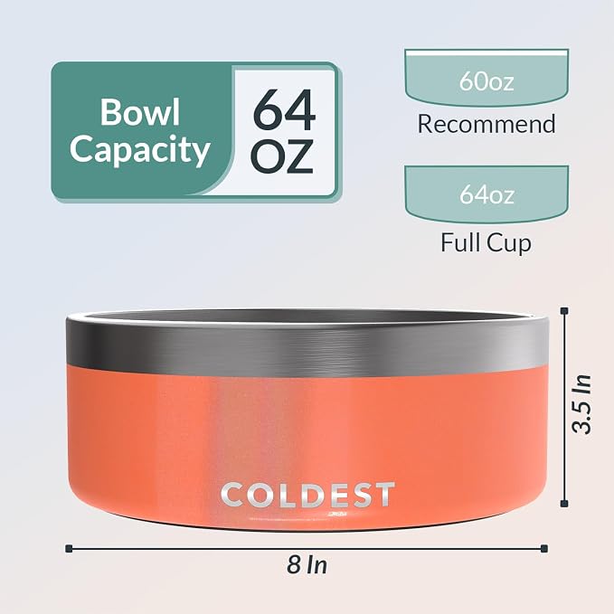Coldest Dog Bowl - Anti Rust Metal, Non Slip, 3 Layers Insulated Stainless Steel Dog Bowls - Spill Proof & Heavy Duty - Water Bowl for Dogs, Cats & Pets, Dish Washer Safe (64 oz,Candy Red Glitter) - Image 4
