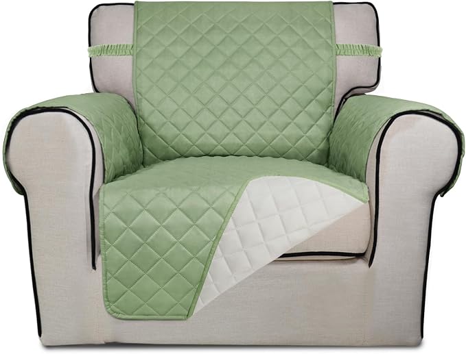 PureFit Reversible Chair Sofa Cover Dog Couch Covers for Sofa, 25.5 in | Sage Green/Ivory, Water Resistant Couch Protector, Washable Pet Couch Cover with Non Slip and Elastic Straps For Kids by PureFit