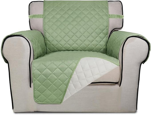 PureFit Reversible Chair Sofa Cover Dog Couch Covers for Sofa, 25.5 in | Sage Green/Ivory, Water Resistant Couch Protector, Washable Pet Couch Cover with Non Slip and Elastic Straps For Kids by PureFit
