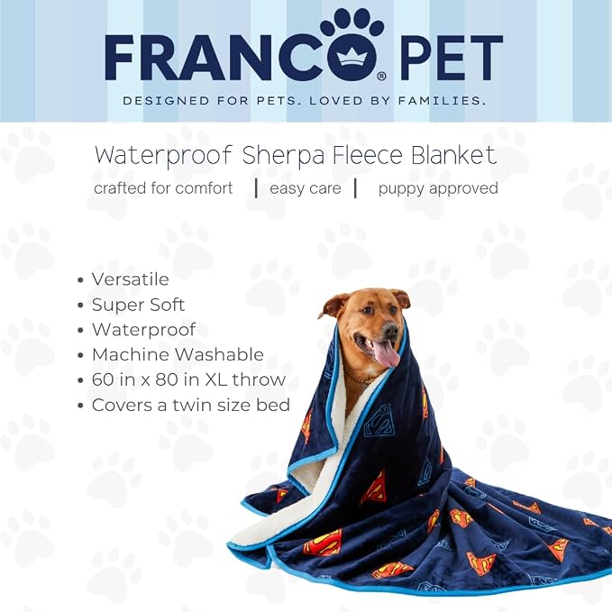 Superman DC Comics Waterproof Dog Bed Cover, XL 60x80 Pet Blanket for Furniture Bed Couch Sofa, (Officially Licensed) by Franco - Image 2