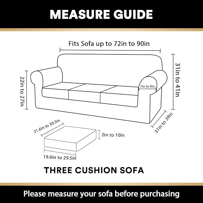 PrinceDeco Velvet Couch Covers for Sofa Soft 4 Pieces Couch Covers for 3 Cushion Couch Sofa Pet Friendly Furniture Protector with Non Slip Elastic Bottom Width Up to 90 Inch (Large, Navy) - Image 2