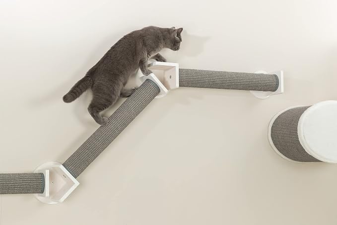 Trixie Cat Wall Furniture Set 2 - Cat Wall Scratcher, Climbing Shelves - 3 Sisal Rope Scratching Posts - Elevated Shelf - Gray/White - Image 2