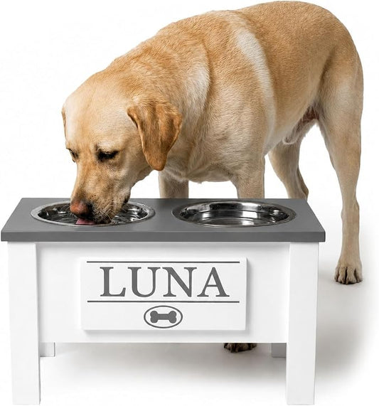 Elevated Dog Bowls for Large Dogs, Personalized Food Stand for Large Breed | Farmhouse Style, Elevated Wood Stand, Storage Container, Stainless Steel Bowls, Raised Anti-Slip Feeder, Made in USA by GrooveThisWoodshop