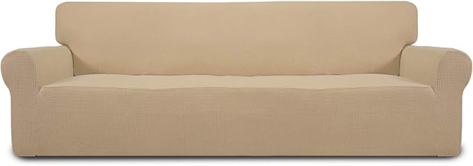 Easy-Going Stretch 4 Seater Oversized Sofa Couch Cover Sand | 1-Piece Extra X-large Sofa Cover Furniture Protector Couch Soft with Bottom for Kids, Spandex Jacquard by Easy-Going