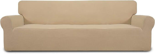 Easy-Going Stretch 4 Seater Oversized Sofa Couch Cover Sand | 1-Piece Extra X-large Sofa Cover Furniture Protector Couch Soft with Bottom for Kids, Spandex Jacquard by Easy-Going