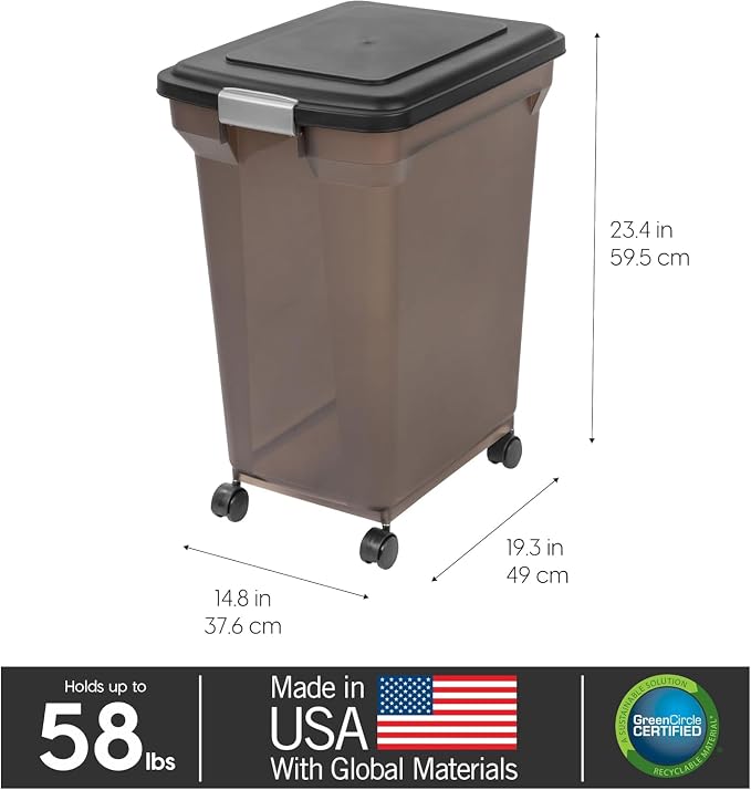 IRIS USA Dog Food Storage Container 58 Lb, Airtight Large Pet Food Storage Bin with Wheels, for Dog Cat Bird Chicken Food, Holds Up to 58 lbs, Keep Fresh, BPA Free, Made in USA, Black - Image 3