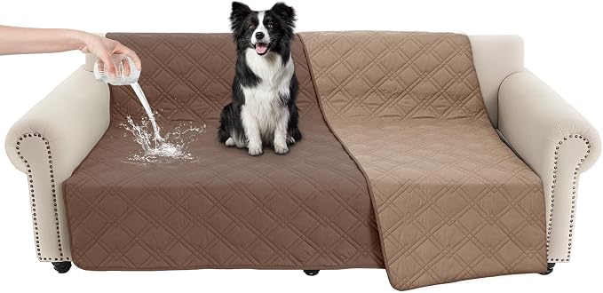 100% Waterproof Dog Bed Cover Pet Blanket 68"x82", 7-Layer Reversible Washable Bed Mat for Furniture Couch Sofa Car (Dark Brown+Taupe) by Unknown
