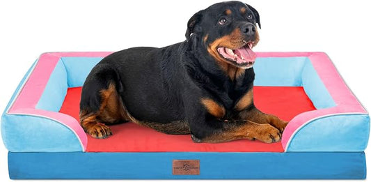 Comfort Expression Orthopedic Dog Bed for Extra Large Dogs with Bolster | Waterproof Dog Couch Bed with Washable Cover & Non-Slip Bottom, Supportive Egg Crate Foam XL Pet Bed, 45x35 Inch by ComfortExpression