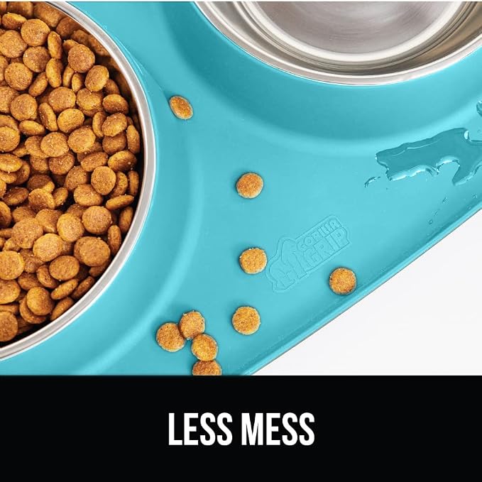 GORILLA GRIP Dog Bowl Set with Slip Resistant Silicone Feeding Mat, Food Grade 304 Stainless Steel Bowls, BPA Free, High Edge Spill Containment, Dishwasher Safe, Finger Notch Removal, 2 Cup, Turquoise - Image 6