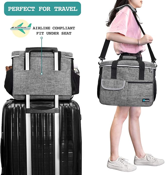 PetAmi Dog Travel Bag Organizer, Pet Travel Kit with 2 Food Containers & 2 Collapsible Dog Bowls, Pet Supplies Tote with Luggage Sleeve, Weekend Road Trip Camping Essentials, Gray, Medium - Image 5