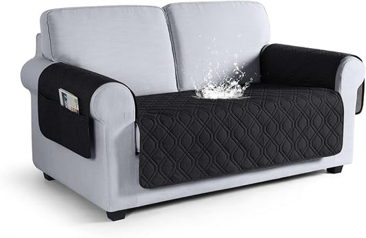 VANSOFY Waterproof Loveseat Couch Cover for Pets, Black, 47.2" | Non-Slip, Washable, Utility Pockets, Pet Friendly, Furniture Protector Slipcover for 2 Cushion Couch by VANSOFYFURNITURECOVERS