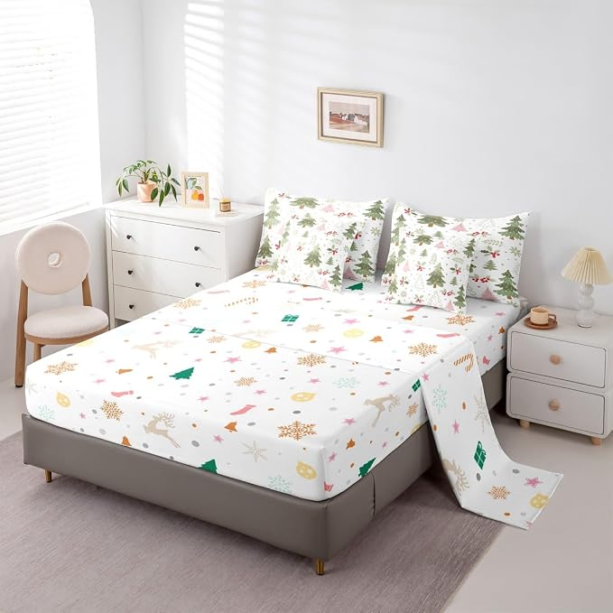 Erosebridal Kids Cartoon Christmas Bed in A Bag 7 Pcs Kawaii Christmas Tree Comforter Set for Kids Boys Girls Cute Xmas Pine Tree Bedding Sets Full Red Berry Botanical Xmas Sheet Set with Comforter - Image 5