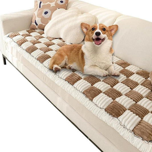 Fuzzy Chic Cotton Protective Couch Cover,Machine Washable & Non-Slip Pet Mat Bed Couch Cover,Garden Sofa Cover Cream-Coloured Plaid Pet Mat for Most Cats Dogs,Pets (dark coffee, 27.6*70.9inch) by Unknown