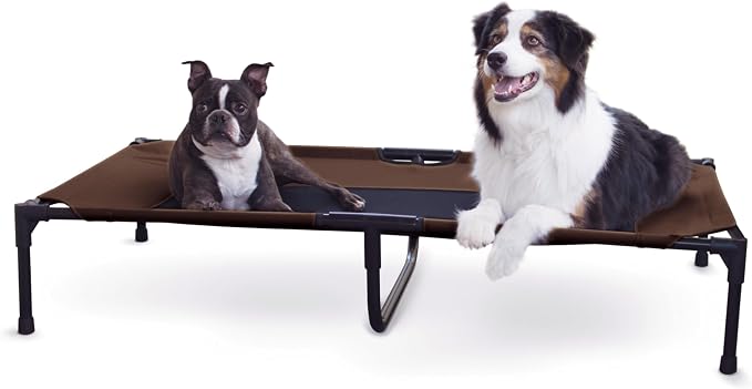 K&H Outdoor Elevated Dog Bed - Cooling Raised Dog Bed for Large & Extra-Large Pets, Breathable Mesh Center Hammock Design, Indoor/Outdoor Washable Cover, Portable Metal Frame, Chocolate, XL 50x32in by KHPetProducts