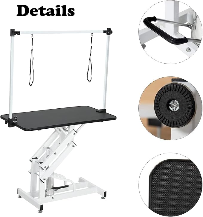Hydraulic Dog Pet Grooming Table, 42 Inch Heavy Duty Professional Pet Grooming Station 21'' -36'' Height Adjustable for Large Dog at Home with Adjustable Overhead Arm, Clamp and Grooming Noose, Pink - Image 4