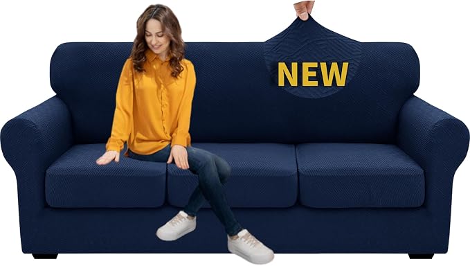 XINEAGE 2026 New 4 Pieces Couch Covers for 3 Cushion Couch Super Stretch Thick Soft Sofa Cover Anti Slip Sofa Slipcover Dogs Cats Furniture Protector (Navy Blue, 71"-91") - Image 9